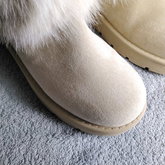 ✨ Carlkarida Faux Fur Lining Winter Boots Mid-Calf Platform Cream Color Size 8 - Picture 3 of 13